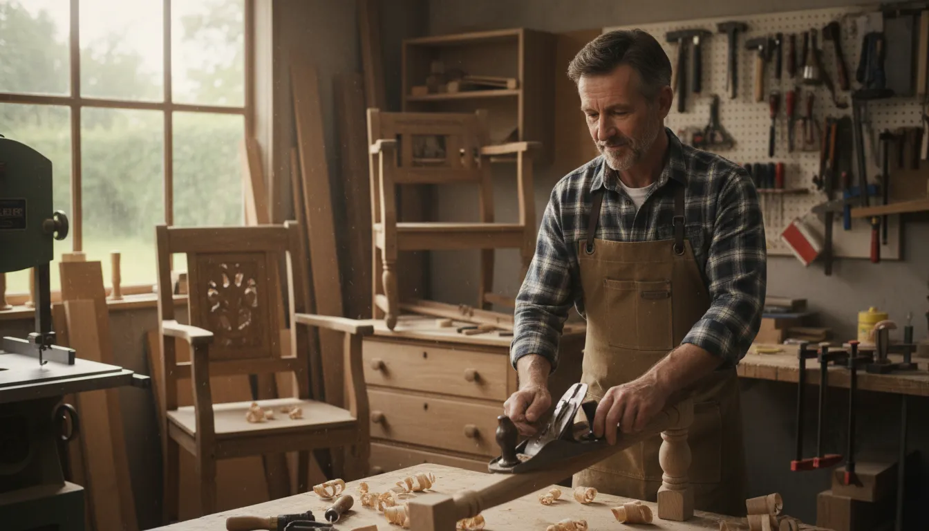 woodwork 的插圖：Crafting items from wood.