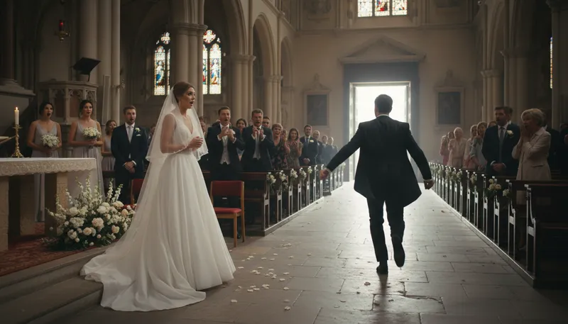 Illustration of leave someone at the altar: To abandon someone on a wedding day.