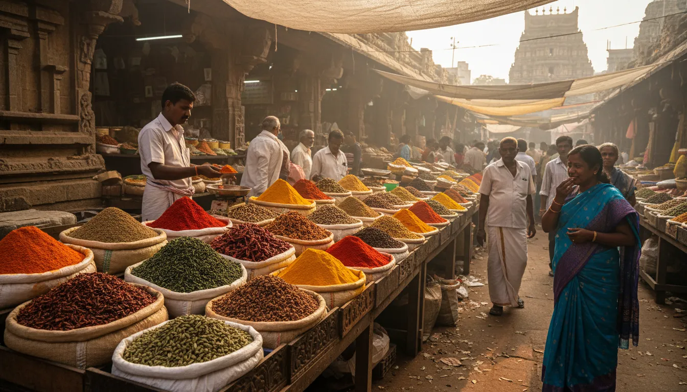 Ilustración de Madurai: A city in southern India known for temples.