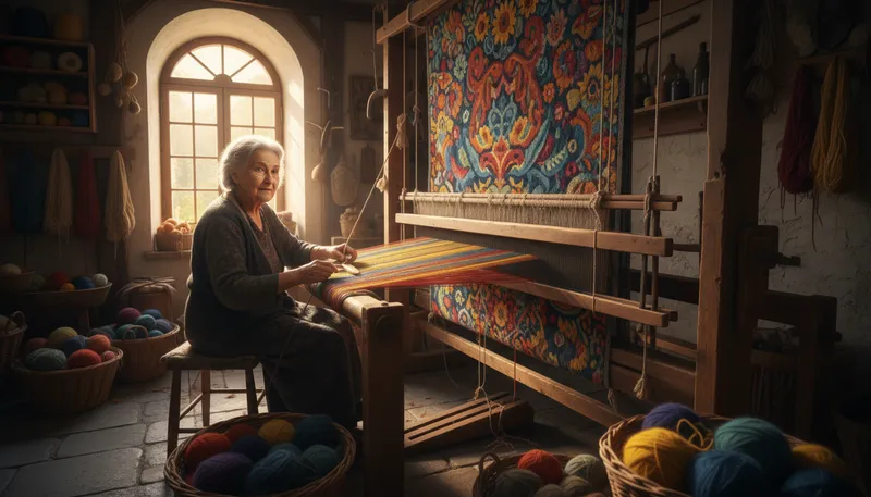 Illustration of weaver: A person who makes cloth by weaving.
