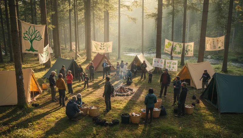 Illustration of camp: group of people with shared beliefs