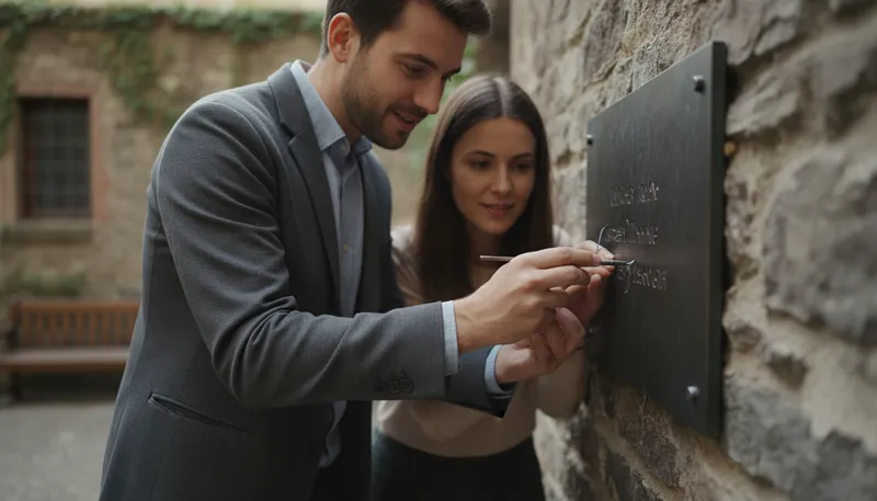 Illustration of inscribe: To write or engrave words on a surface.