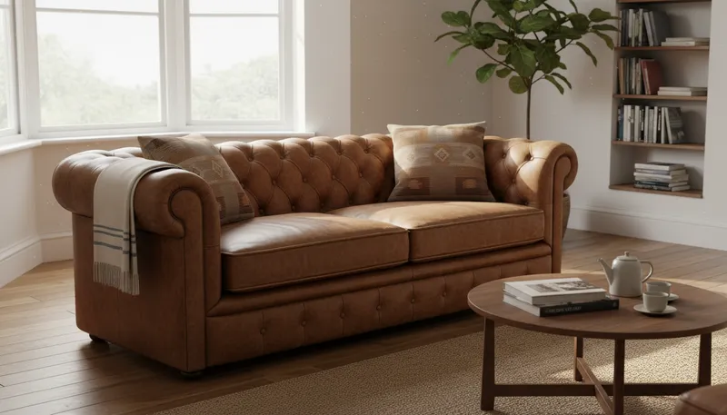 Illustration of chesterfield: A type of upholstered sofa or couch.