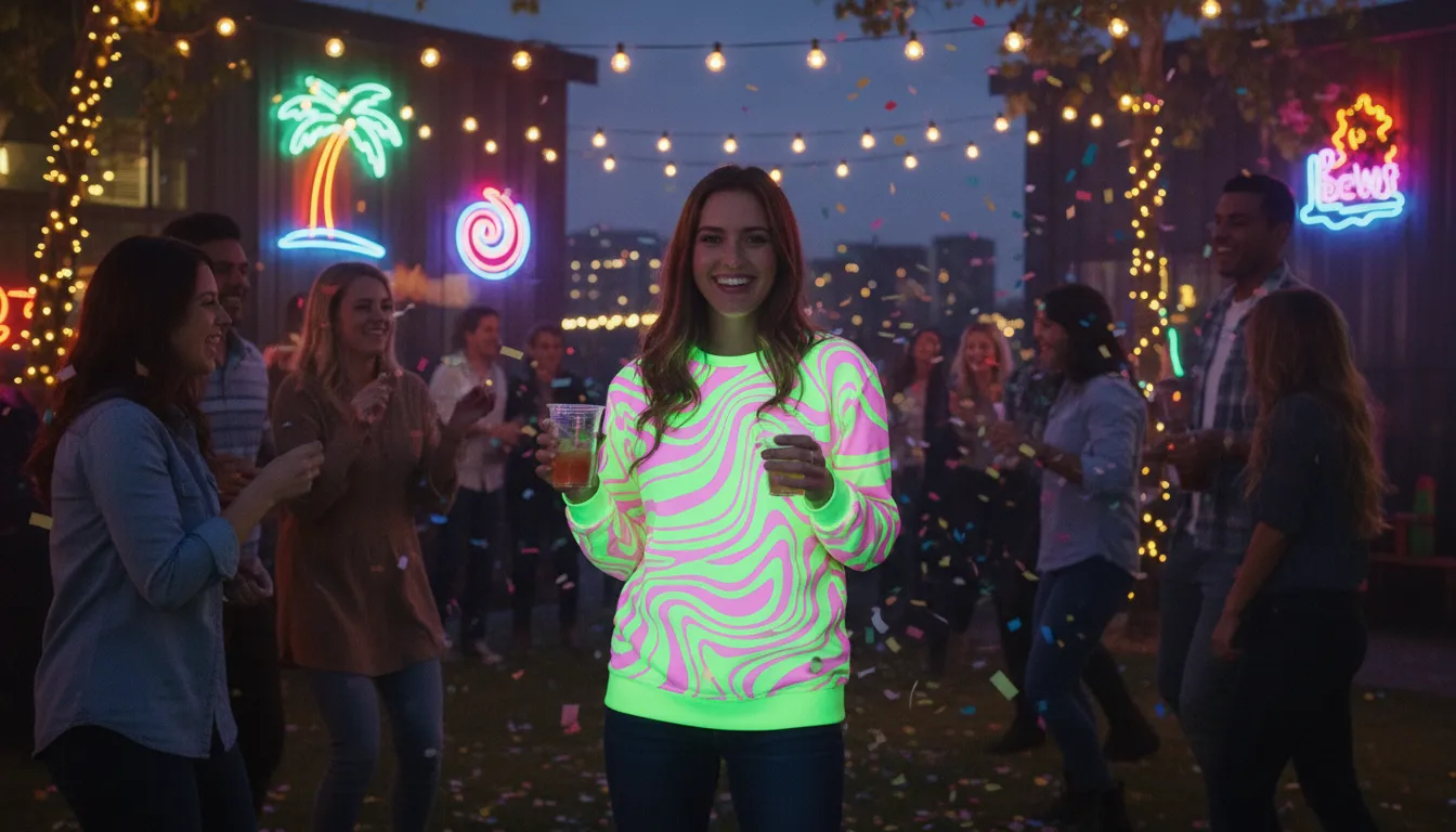 ภาพประกอบของ neon: A bright, glowing color often used in signs.
