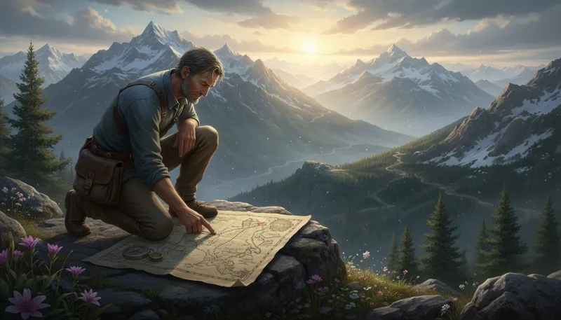 Illustration of cartography: The art and science of map-making.