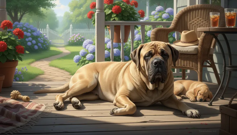 Illustration of mastiff: A large dog breed known for strength.