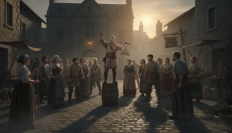 Illustration of revolt: a violent uprising against authority or government