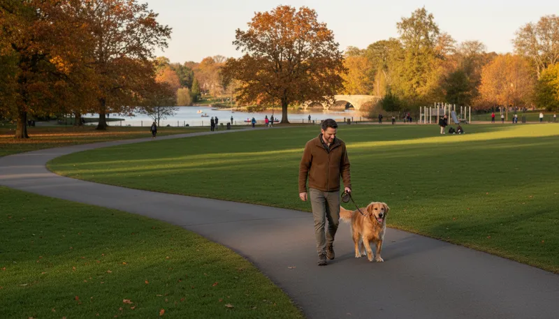 Illustration of walk the dog: to take a dog outside for exercise.