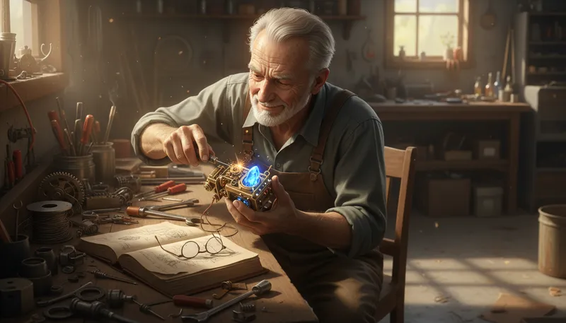 Illustration of gizmo: A small mechanical device or gadget.