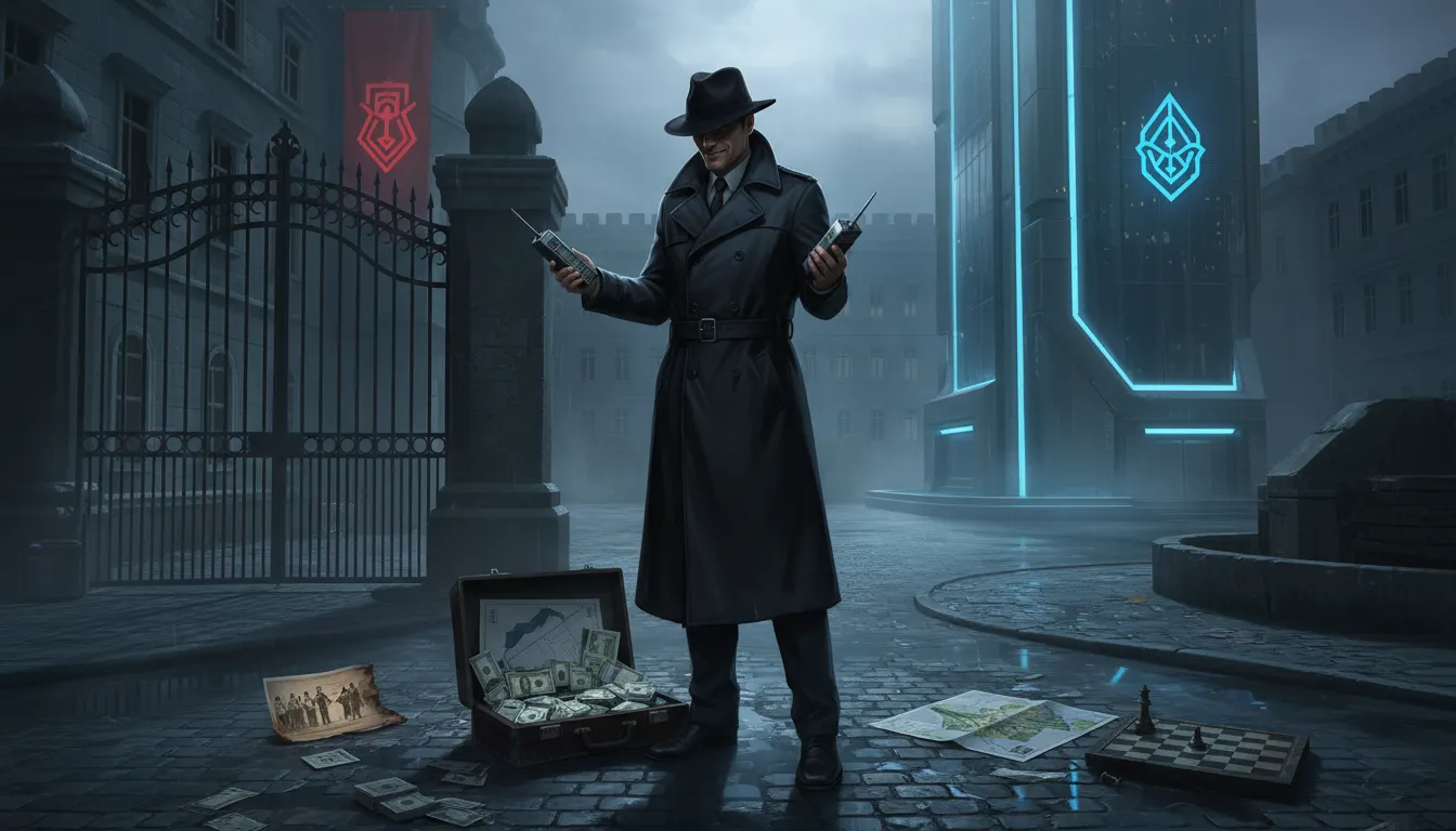 play both sides against the middle 일러스트: manipulate two parties for personal gain.