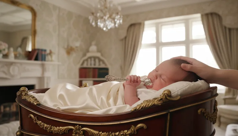 Illustration of born with a silver spoon in one's mouth: born into wealth and privilege