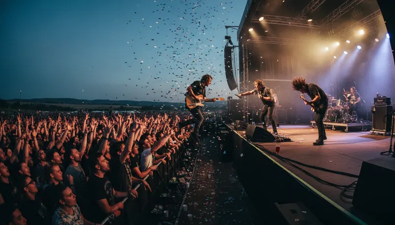 Illustration of rock on: to continue with enthusiasm or energy