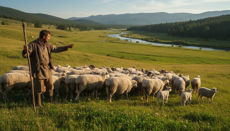 Illustration of shepard: A person who herds sheep.