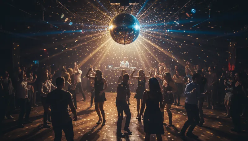 Illustration of disco: A style of dance music popular in the 1970s.