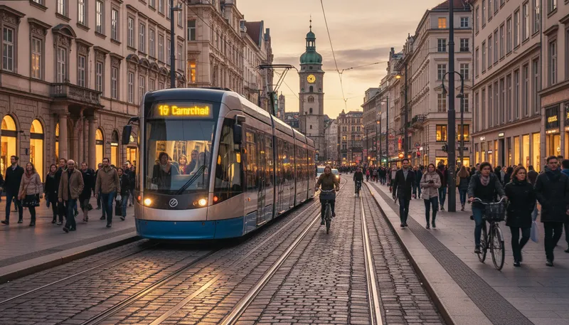 Illustration of tram: A vehicle that runs on tracks for public transport.