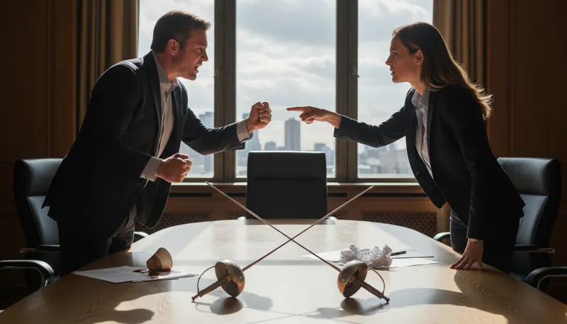 Illustration of cross swords: To engage in a conflict or argument.