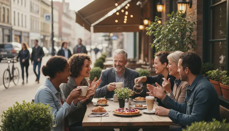 Illustration of socialize: To interact and engage with others socially.