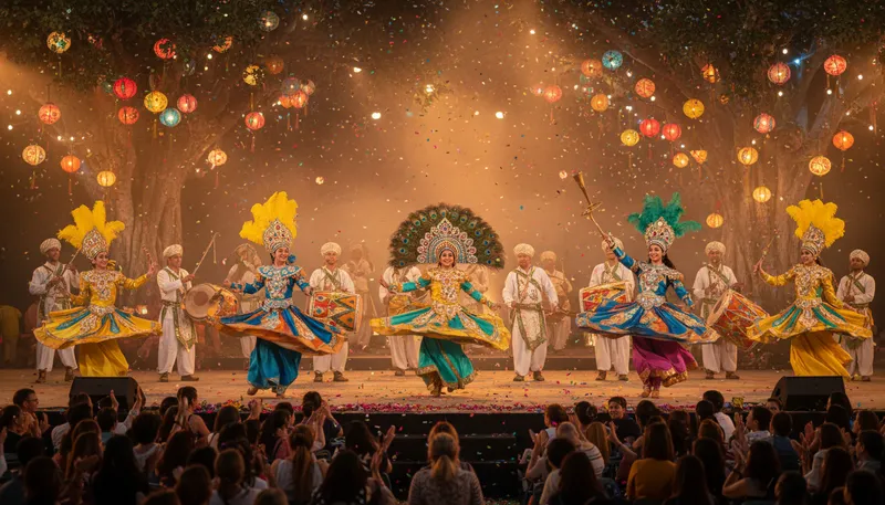 Illustration of pageant: A public entertainment with performances and displays.