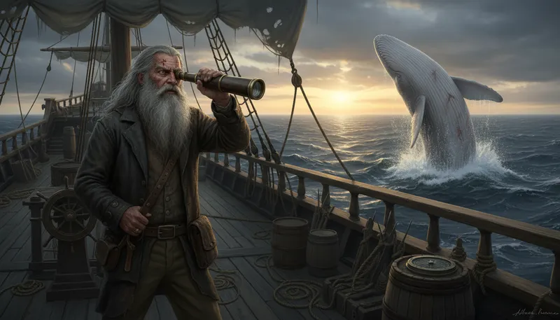Illustration of ahab: A character from the novel 'Moby-Dick'.
