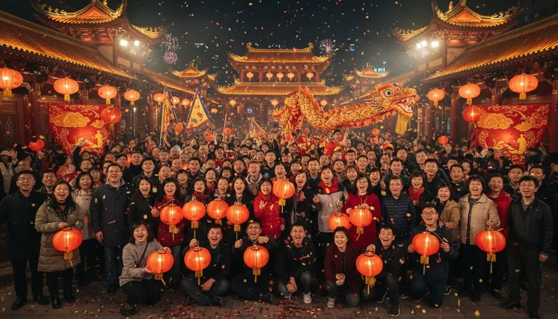 Illustration of kiong hee huat chai: a greeting for prosperity and happiness.