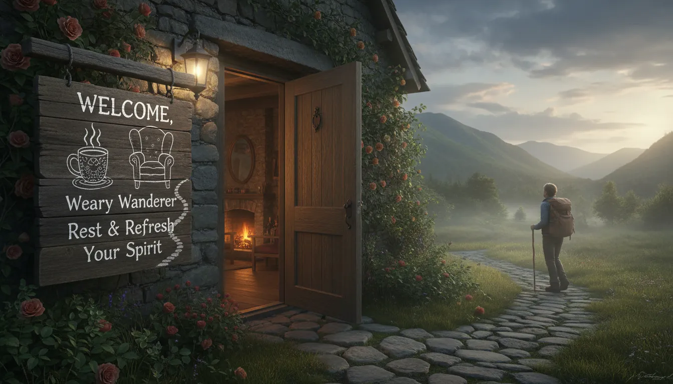 one's door is open 일러스트: a warm welcome is offered to guests