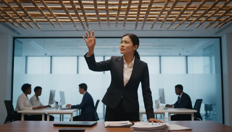 Illustration of bamboo ceiling: Invisible barriers preventing advancement in careers.