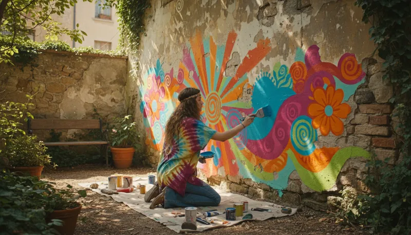 Illustration of hippie: A person promoting peace and love, often counterculture.