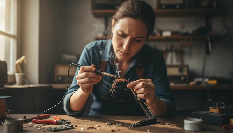 Illustration of solder: To join metal parts using molten metal.