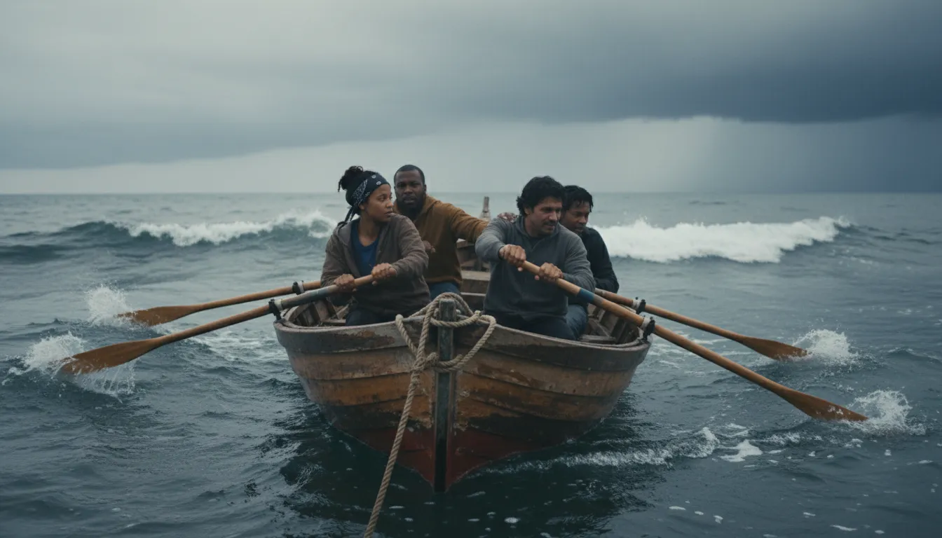 Hình minh họa cho row in the same boat: to share the same situation or problem