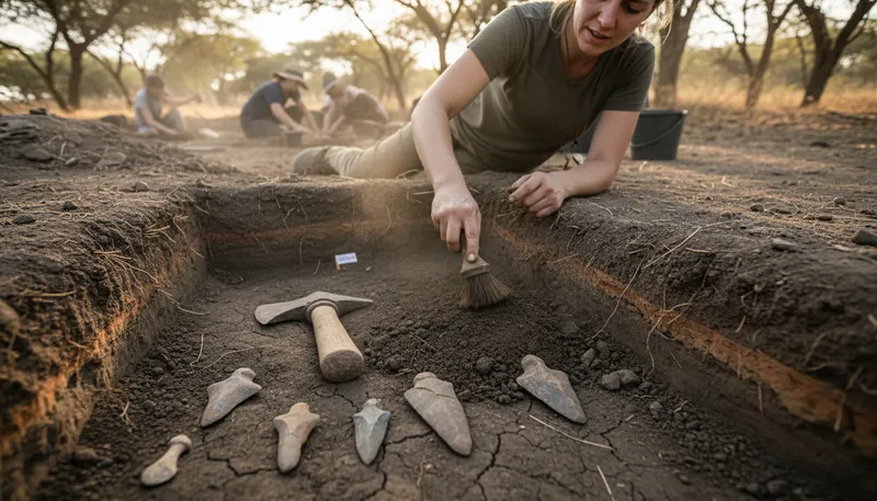 Illustration of archeology: Study of human history through artifacts.