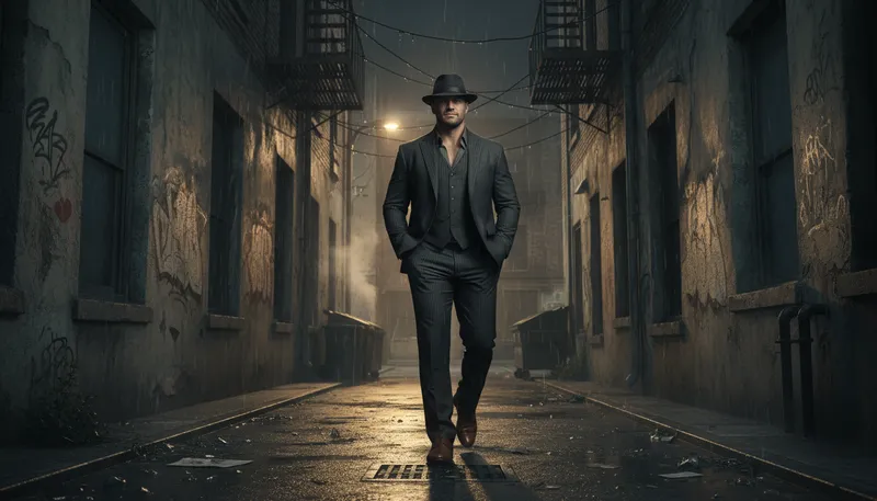 Illustration of gangster: a member of a criminal gang.