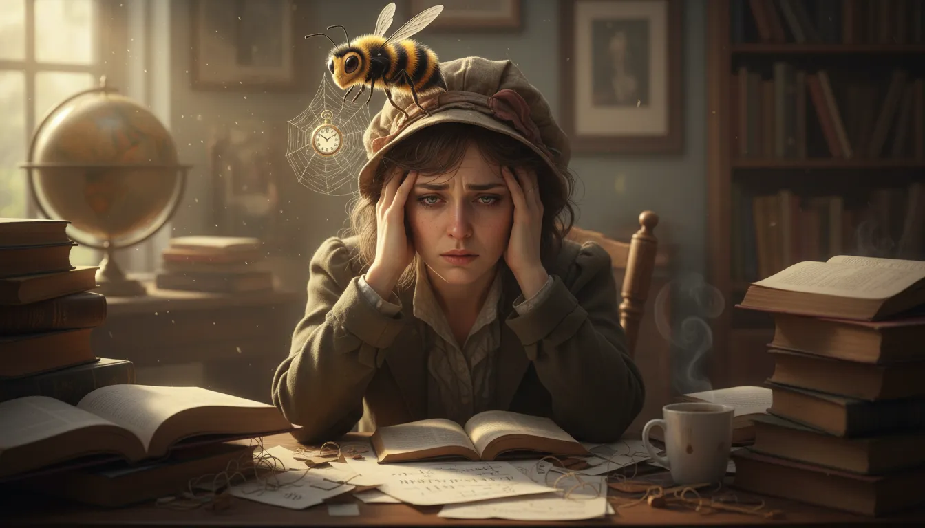 bee in one's bonnet 的插图：An obsession or preoccupation with something.