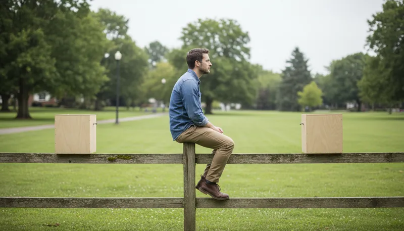 Illustration of sit on the fence: remain neutral in a decision