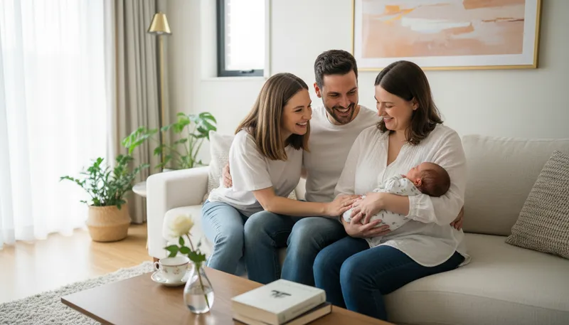 Illustration of surrogacy: An arrangement for someone to carry a baby.