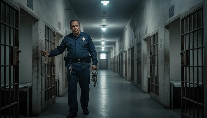 Illustration of jailer: A person who supervises prisoners.