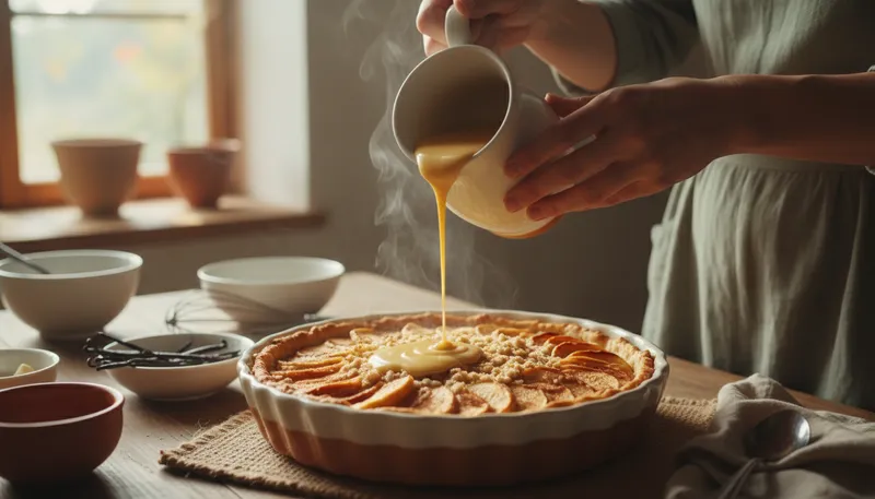 Illustration of custard: A creamy dessert made with eggs and milk.