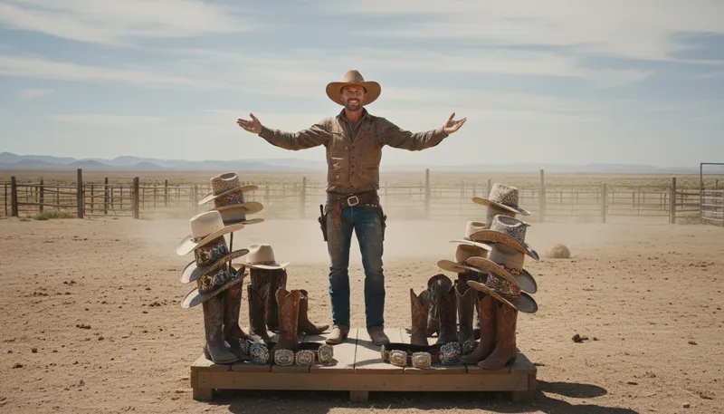 Illustration of all hat and no cattle: someone who is all show but no substance.