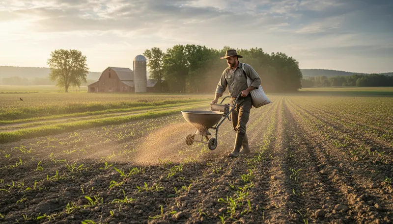 Illustration of fertiliser: Substance to enhance soil nutrient content.