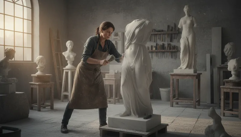 Illustration of sculptor: An artist who creates three-dimensional works.
