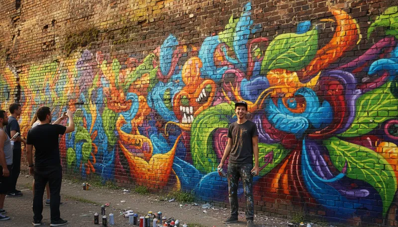 Illustration of graffito: a piece of graffiti, often artistic or political