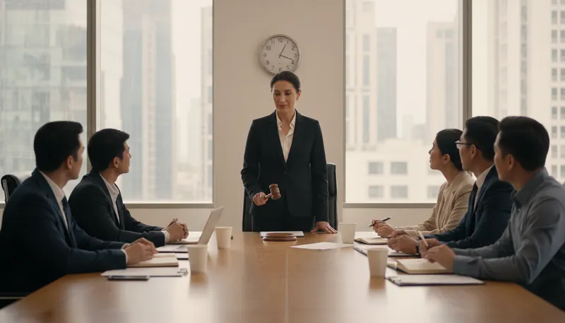 Illustration of chairwoman: A woman who leads a meeting or committee.