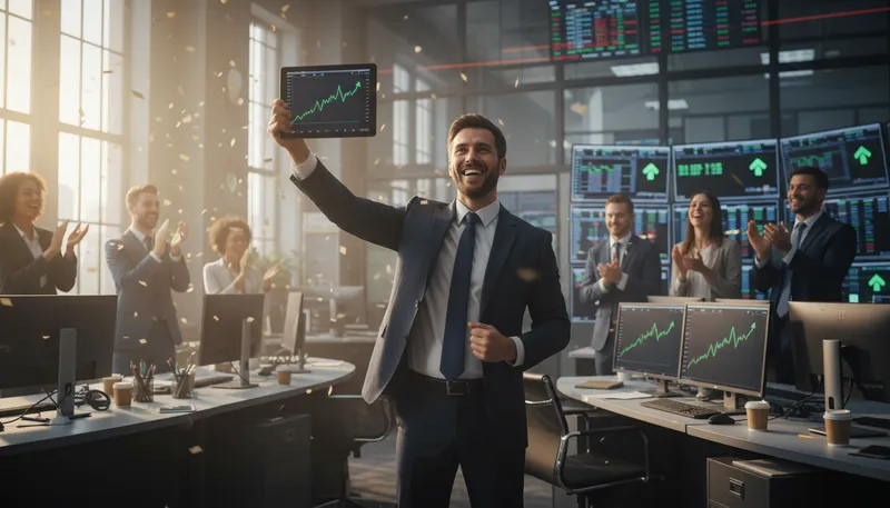 Illustration of stockbroker: A person who buys and sells stocks for clients.