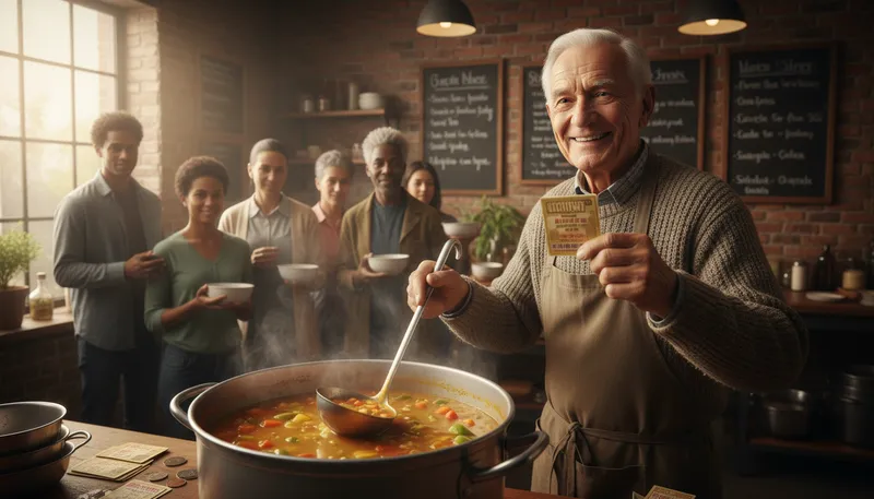 Illustration of that's the ticket for soup: Indicating something is just right or perfect.
