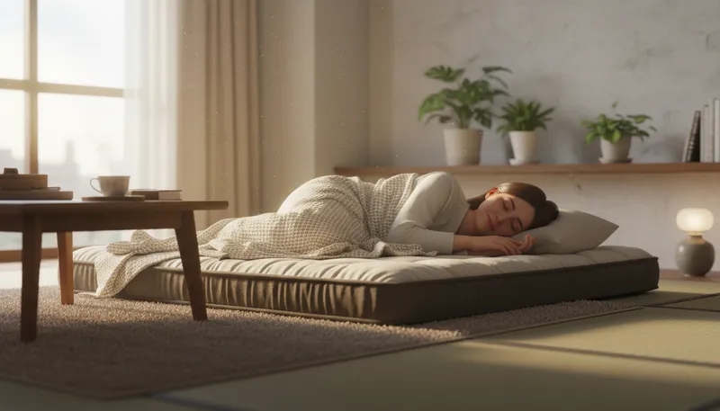Illustration of futon: A type of mattress used on a frame.