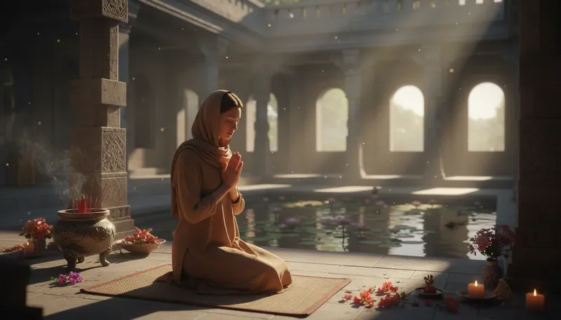 Illustration of in piety: in a respectful or religious manner