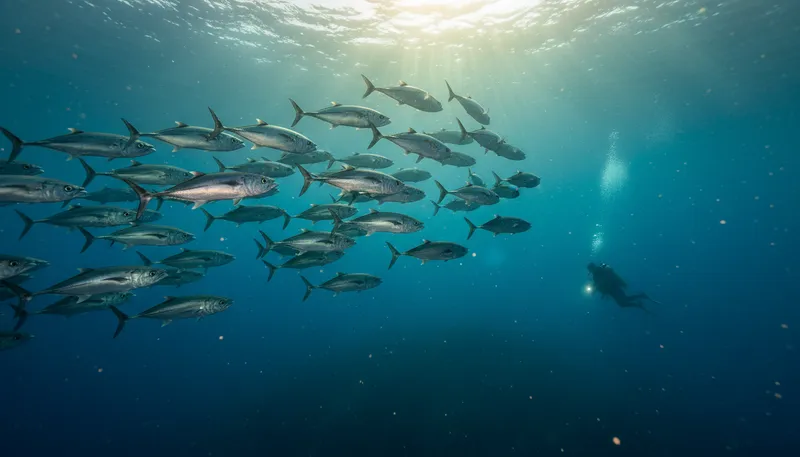 Illustration of pelagic: Relating to the open sea.