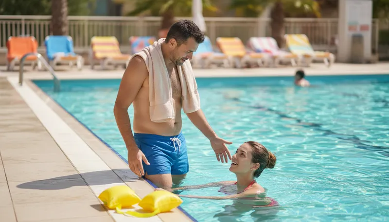 Illustration of i can't swim: Stating inability to swim.