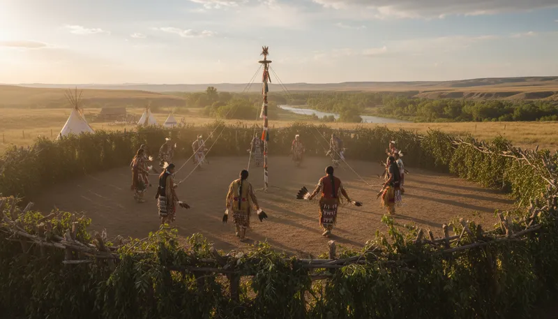 Illustration of sundance: Native American religious ceremony