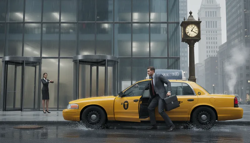 Illustration of taxicab: A car that carries passengers for a fare.