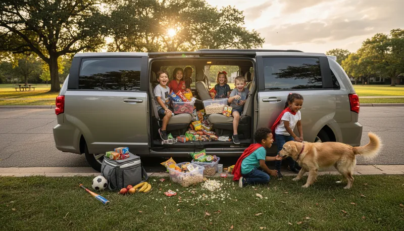 Illustration of minivan: A vehicle designed for transporting families comfortably.